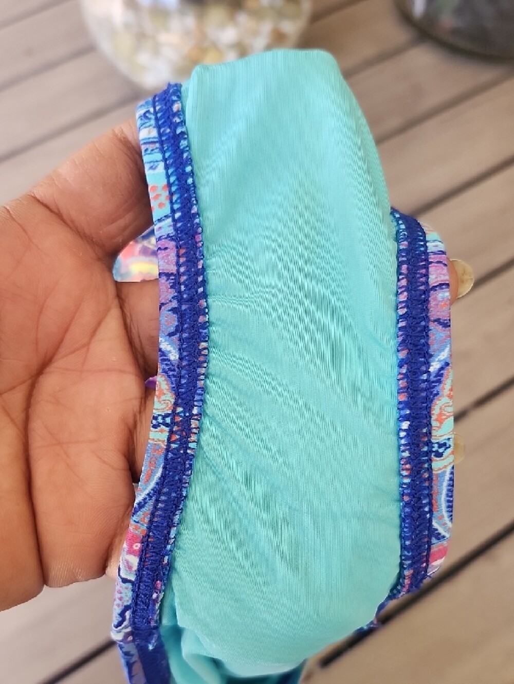 La Blanca Turquoise Bikini Bottom with Multicolor Paisley Waistband - Picture 5 of 5